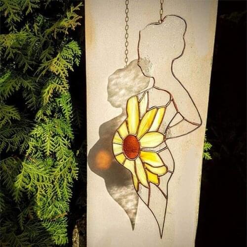 Acrylic Pregnancy Mother Stained Glass Suncatcher Mosaic Sunflower Pregnant Mom Window Ornament Home Wall Hanging Decor