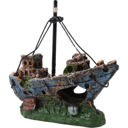 Aquarium Ornament Wreck Sunk Ship Sailing Boat Destroyer Fish Tank Cave Decor Fish Tank Accessories