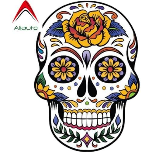 Aliauto Skull Head of Personality Car Sticker Day of The Dead Rock Vintage Sunscreen Waterproof Reflective PVC Decal,10cm*14cm