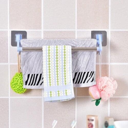 Perforation-Free Double Rod Seamless Sticker Towel Rack Bath Towel Rack Bathroom Toilet Stainless Steel Hanging Towel Towel Rack