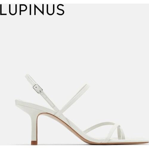 LUPINUS Fashion White Women Sandals 2021 New Summer Simplicity Narrow Band Women High Heel Elegant Thong Toe Women Roman Sandals