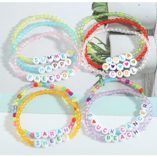 Best Lady Korean Cute Initial Bracelets for Women Bohemian Handmade Colorful Letter Beaded Bracelets Accessories Jewelry Gifts