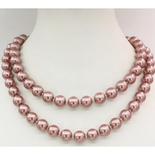 New Fashion Long Chain 10mm Champagne Shell Simulated Pearl Round Beads Charms Necklace for Women Gift Diy Jewelry 32inch B3219