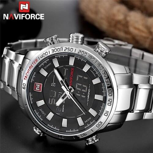 NAVIFORCE Watch Men Top Brand Luxury Digital Analog Sport Wristwatch Military Stainless Steel Male Clock Relogio Masculino 9093