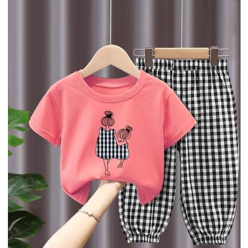 Girls Suit Childrens Clothing Sets Tops +pant Casual Kids Short Sleeve Fashion T-shirt Pant Sets Spring Summer Girls 2 Pcs Suit