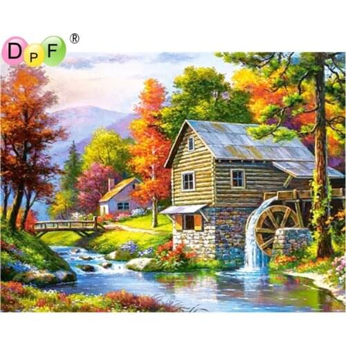 DPF DIY Magic Cube Cross Stitch art craft Waterwheel House Diamond Embroidery 5D full Round Diamond Painting Mosaic gift Decor