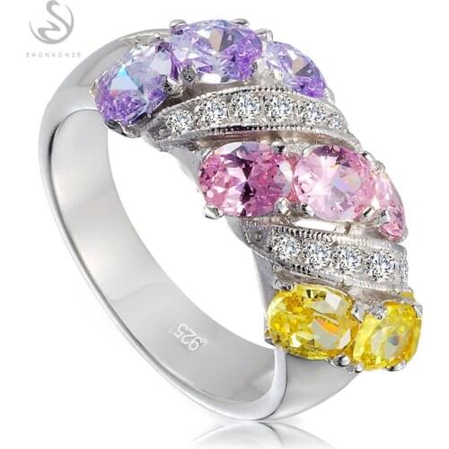 Eulonvan Purple Yellow Pink Cubic Zirconia vintage charms Engagement Wedding 925 sterling silver rings for girls S-3788 sz# 6 8