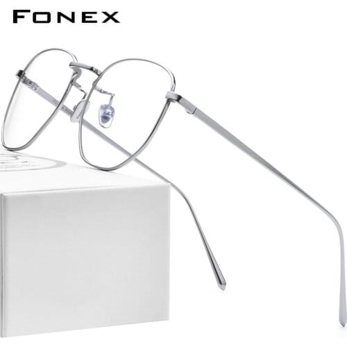 FONEX Pure Titanium Eyeglasses Frame Men Myopia Optical Prescription Oversize Eye Glasses for Women Gold Polygon Eyewear 8518
