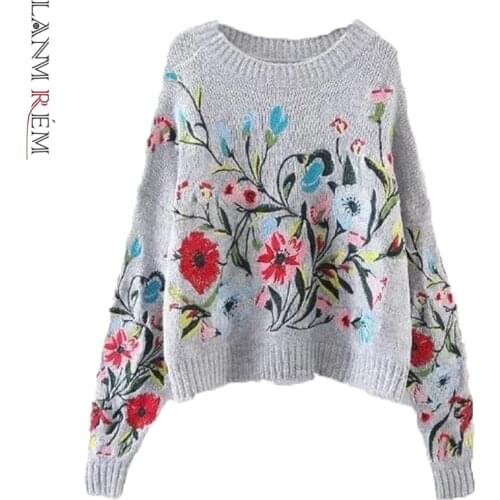 LANMREM 2021 Korean Autumn Winter fashion new solid color round collar full sleeve loose embroidered sweater women V74702