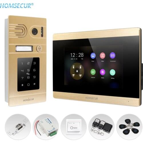 HOMSECUR 4 Wire Hands-free AHD Video&Audio Home Intercom with Outdoor Monitoring Password Keyfob Unlock BC071HD-G+BM715HD-G