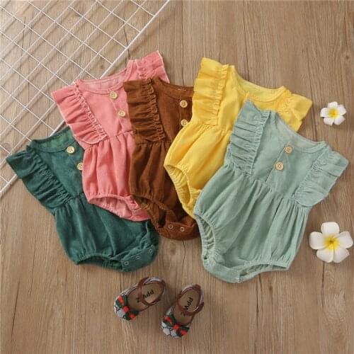 0-24M Toddler Baby Girl Corduroy Romper Summer Infant Clothing Newborn Infant Ruffles Sleeveless Button Rompers Solid Jumpsuits
