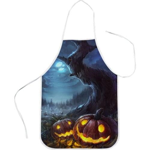 CLOOCL Halloween Theme Kitchen Aprons Moonlight Forest Pumpkin Lantern Print Halloween Polyester Lacing Apron Funny Home Textile