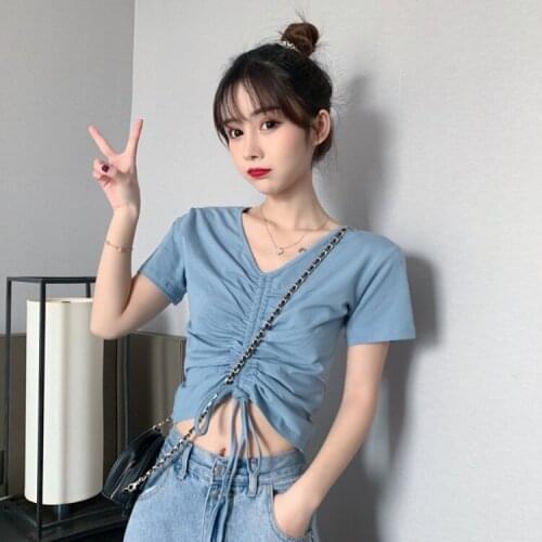 Summer womens new Korean version high waist exposed navel t-shirt