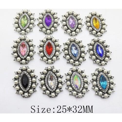 Fashion 30pc 25*32mm Retro Multi color Acrylic rhinestone button 2017 Wedding Decoraation clothing Alloy button DIY Accessories
