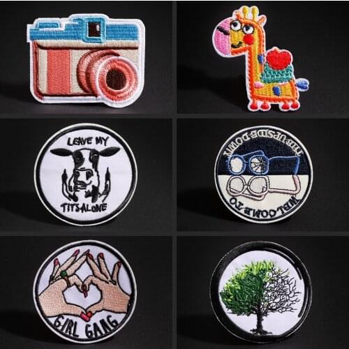 Cartoon patches wholesale girl gang Round Badge children students ironing on hats bags clothes camera giraffe Stickers