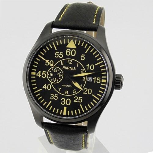 Parnis 44mm PVD Black case and black Dial Miyota Automatic Sapphire Casual Mens Watch 1822