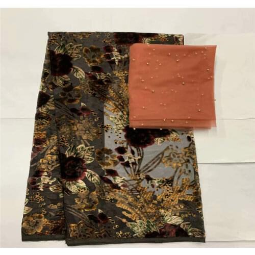 High Quality African Printed Velvet Fabric 5+2 Yards For Ladies To Wear Soft And Comfortable Printed Velvet Silk Fabric! LXF9239