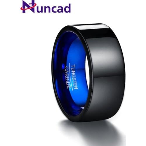 NUNCAD 10mm Classic Black Blue 100% Tungsten Carbide Rings for Men Wedding Bands Polishing Tungsten Steel Ring DropshippingT123R