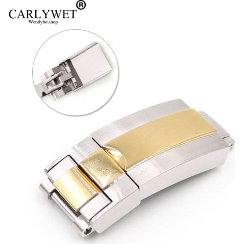 CARLYWET 16mm x 9mm Middle Gold Polished Stainless Steel Watch Band Buckle Deployment Clasp For Rolex Bracelet Strap Belt
