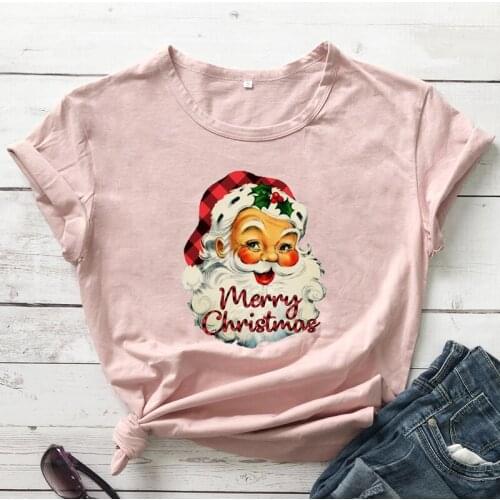 Merry Christmas Santa Colored Print T-shirt Retro Women Graphic Holiday Gift Tshirt Funny Winter Vacation Top Tee Shirt