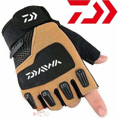 Daiwa Fishing Gloves Mens Half Finger Fishing Gloves Breathable Hunting Anti-Slip Outdoor Camping Cycling Half Finger Gloves