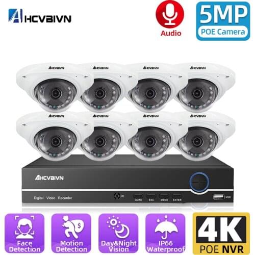 H.265+ 8CH 5MP POE Security Camera System Kit 4 x 5MP Super HD IP Camera Outdoor Waterproof CCTV Video Surveillance NVR Set