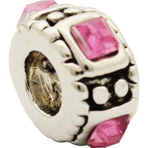 Slide charm Free shipping Love Pink square crystal charm fit Pandora bracelet
