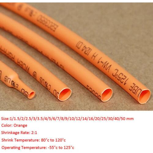 Heat Shrink 2:1 Heatshrink Tube Cable Wire Electrical Sleeving Orange 1 - 50 mm