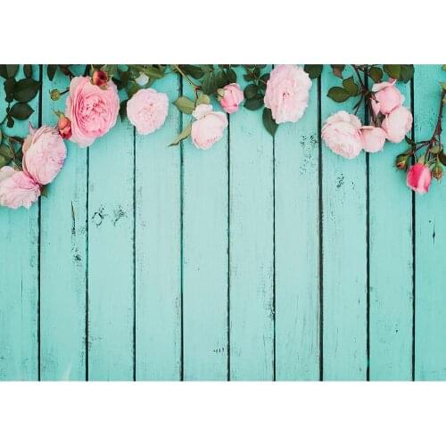 Blue Wood Plank Floral Vinyl Photography Background For Wedding Party Baby Newborn Photographic Backdrops Photo Studio Photocall