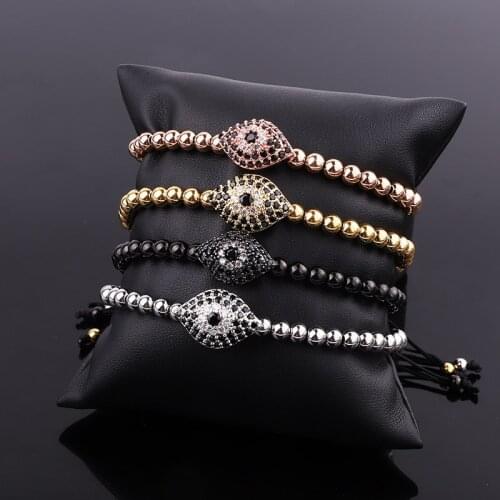 High Quality Eye Bracelet Stainless Steel Beads CZ Charm Macrame Adjustable Bracelet Men Women