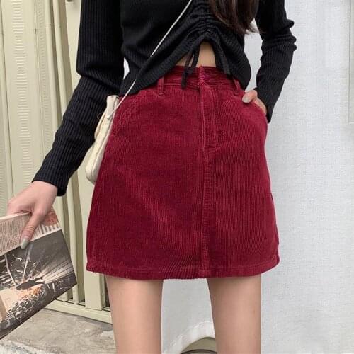 Woman Skirts Spring Summer Leisure Corduroy A- Line Skirt High-Waisted Skirt Skirt Clothing Mujer Faldas Saias Mulher