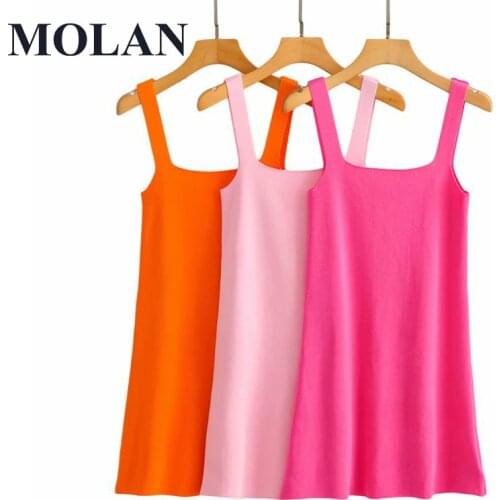 Women Candy Color Fashion Dresses Elegant Knit Dress Square Collar Sexy Mini Sleeveless 2021 Summer Ladies Slim Dress