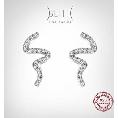 Beitil 100% 925 Sterling Silver snake Shape Sparkling CZ Earrings Fashion charm For Women Girls Party Accessories Jewelry
