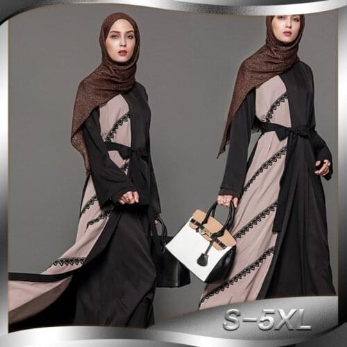 S-4XL Plus size Adult Casual lace Robe Musulmane Dubai Fashion Muslim Dress lace Robes Arab Worship Service Wj1475 with belt