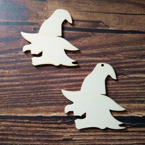 10pcs Halloween Wood Witch Warlock Head Shape Tags Scrapbooking DIY Wooden Tag Art Craft Halloween Party Home Decor