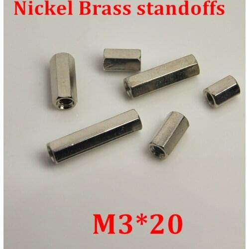 100pcs M3*20 Nickel Plated Brass Standoff Spacer Female female Silver Spacing Screw PCB Board Brass Threaded spacer hex spacer