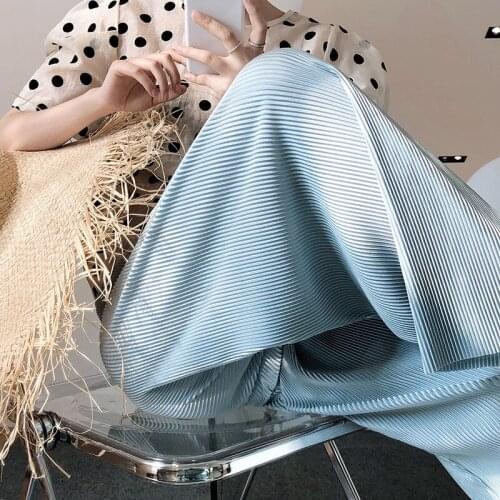 2020 Summer High Waist Stretch Wide Leg Straight Casual Blue Elegant Women Long Pants Female Trousers