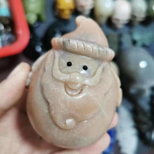 3" Natural sunstone Carved Santa Claus Mineral crystal figurine stone Father Christmas statue