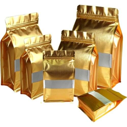 500pcs Golden Veins Stand Up Plastic Aluminum Foil Side Gusset Packaging Bag Mylar Snack Beans Zipper Packing Pouch