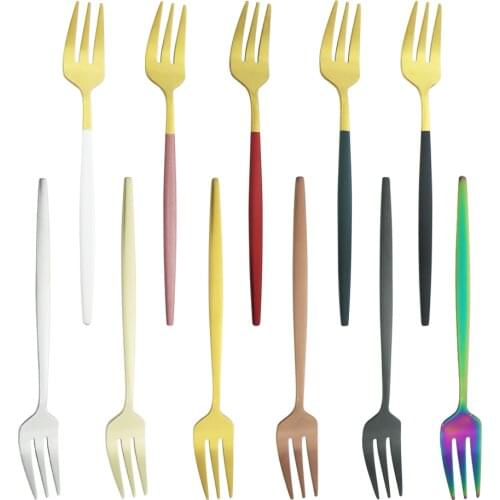 6pcs Small Fruit Fork Set Matte Gold Dessert Fork Stainless Steel Tea Forks Set For Cake Snack Salad Fork Dinnerware Cutlery Set