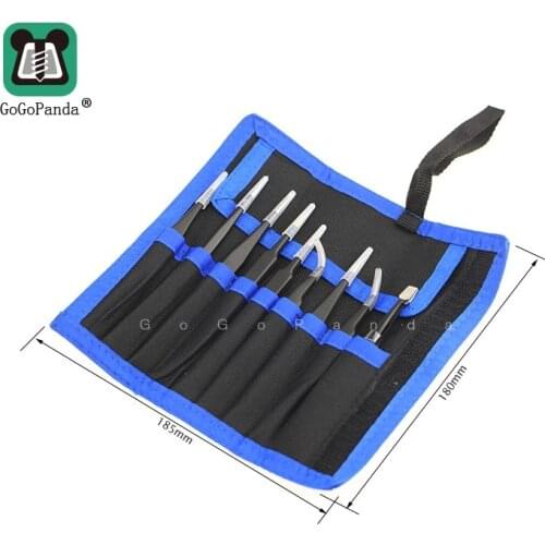Free Shipping 10 in 1 ESD10-17 Straight Curved Tweezers Resists Corrosion Anti-static Tweezers for Precise Electric Maintenance