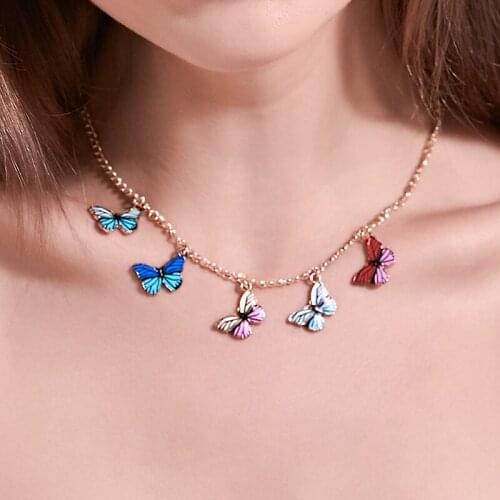 Bohemian Cute 5 Butterfly Choker Necklaces for Women Clavicle Chain Mix 5 Color Butterfly Pendant Necklace Jewelry Collier Femme