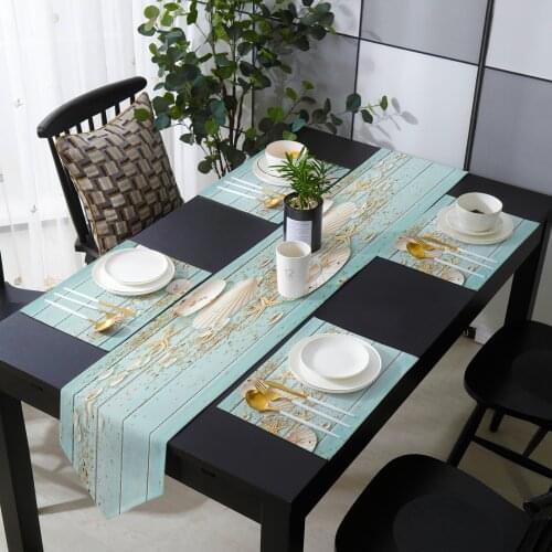 Wooden Board Shells Starfish Table Runner Table Mats Cover For Home Wedding Banquet Festival Party Catering Hotel Decoration