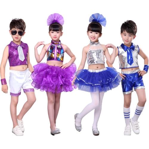 Childrens sequins jazz Latin dance ballet costumes boys and girls modern dance costumes performance clothing skirts tutu