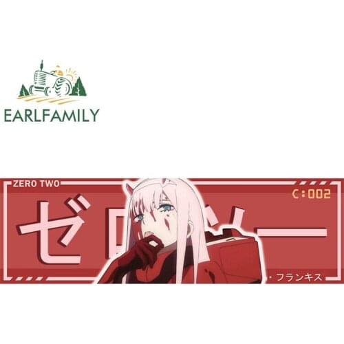 EARLFAMILY 13cm x 4.2cm for Zero Two Drift Slap Fine SUV Car Stickers Waterproof Scratch-proof Anime Decal Suitable for VAN RV