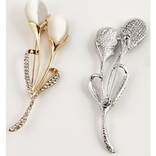 Visuals Diary Elegant Woman Brooches Fashion Pin Retro Flower Jewelry Opal Tulip Brooch Clothes Accessories Wholesale Sales