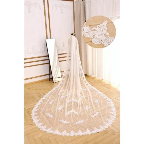 Lace Edge Veil Chapel Wedding Veil Floral Wedding Veil Cathedral Lace Edge Bridal Veil Fingertip,Elbow Wedding Lace Veil Ivory B