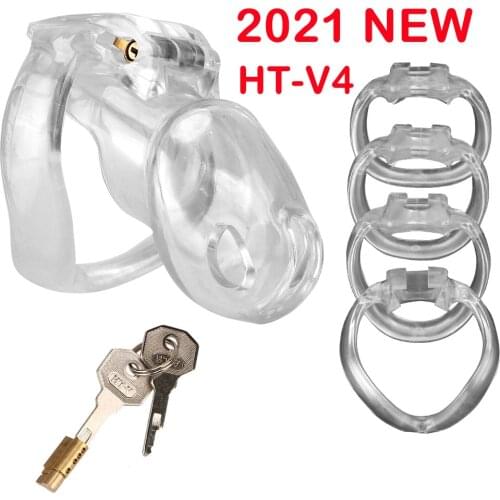 HT-V4 Chastity Cage Virginity Lock Cuckold Slave Male Chastity Device Sex Toys For Man Resin Cock Cage Set With 4 Penis Rings