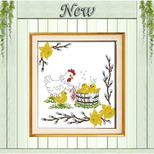 The chicken to take a bath animals painting counted printed on canvas DMC 14CT 11CT Cross Stitch Needlework Sets Embroidery kits