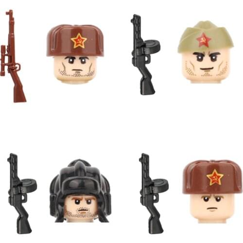 WW2 Soviet Union Military Army Soldiers Figures Building Blocks Russia Infantry Weapons Guns Parts Mini Bricks Toy For Children